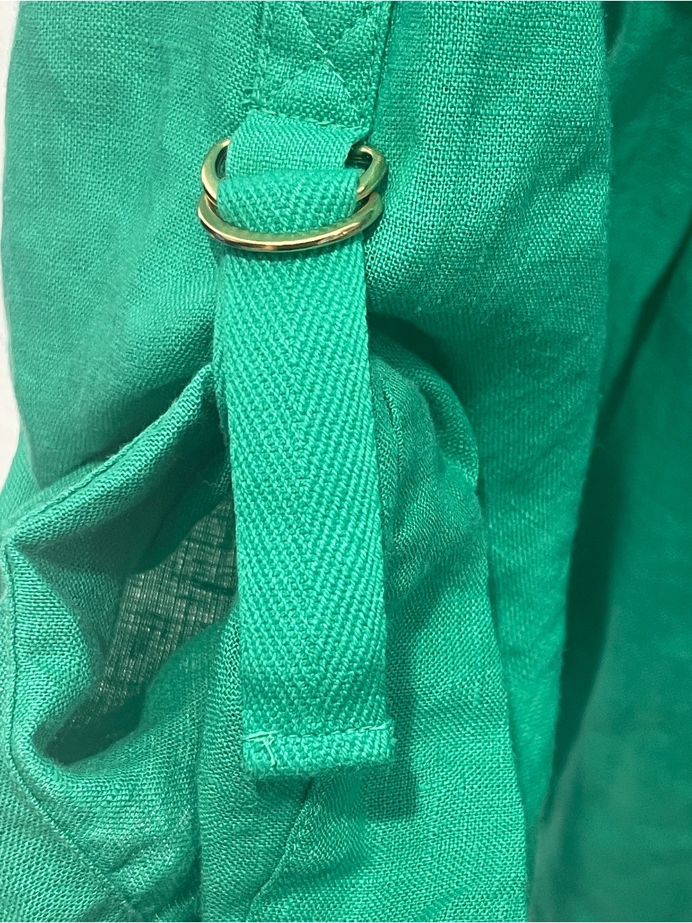 Charter Club Linen Blouse XL Aqua Green Roll Tab Sleeve 100% Linen Boat Neck - Picture 6 of 7